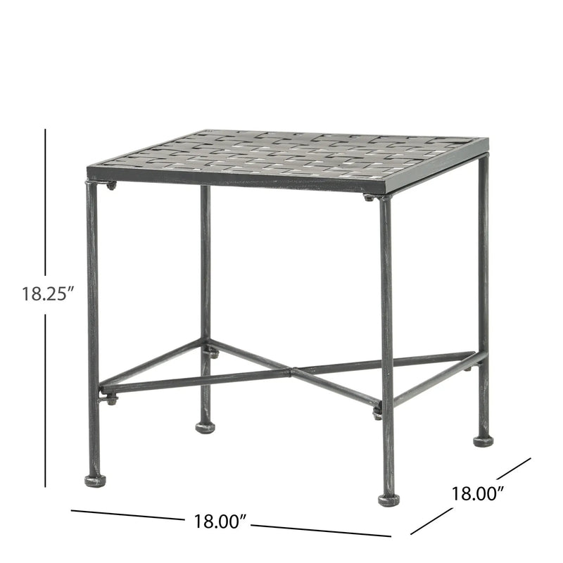 Outdoor Square Side Table with X Shaped Iron Frame - Black by HouseOfZazla