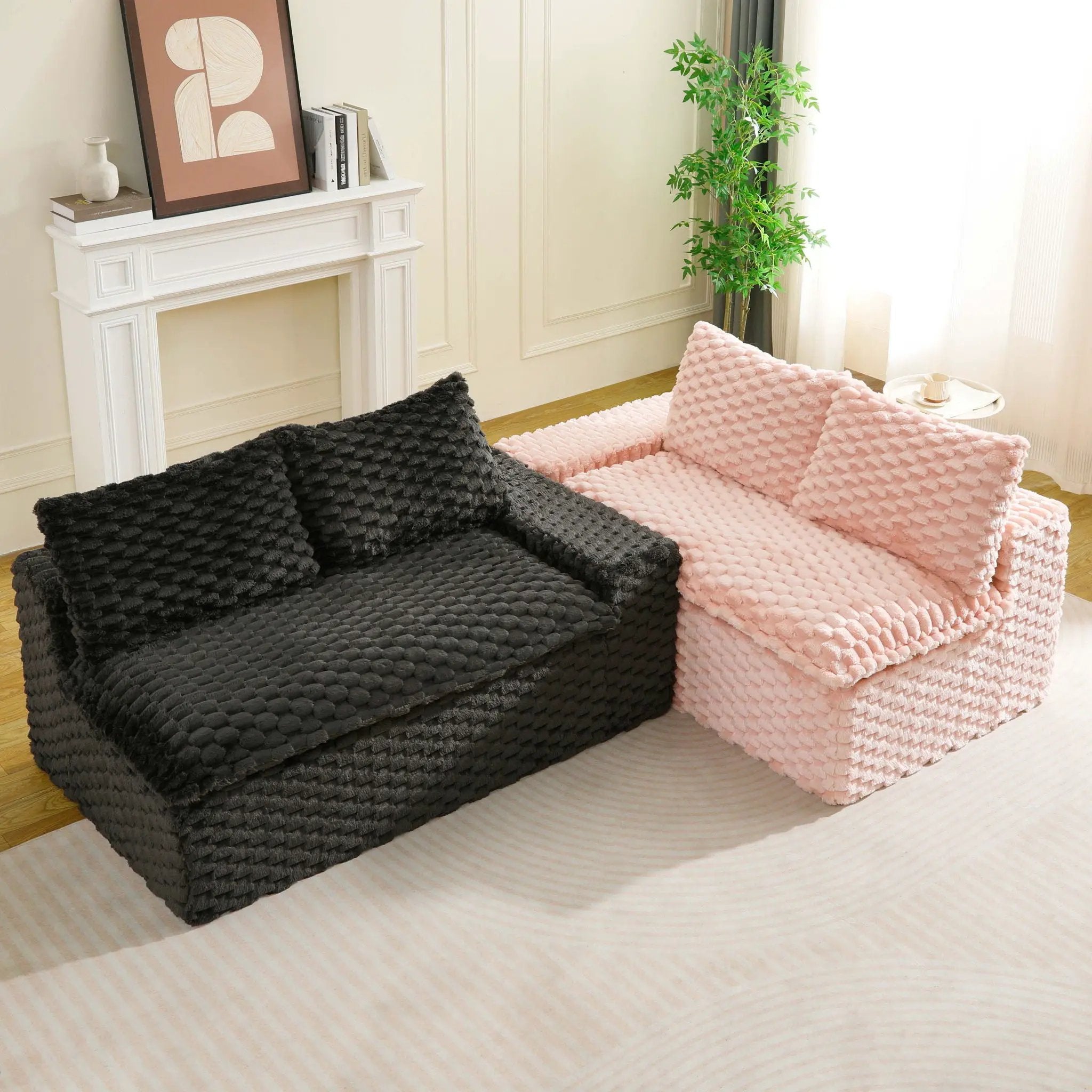 Multifunctional Sofa Pink Black, Fits 4 People by HouseOfZazla