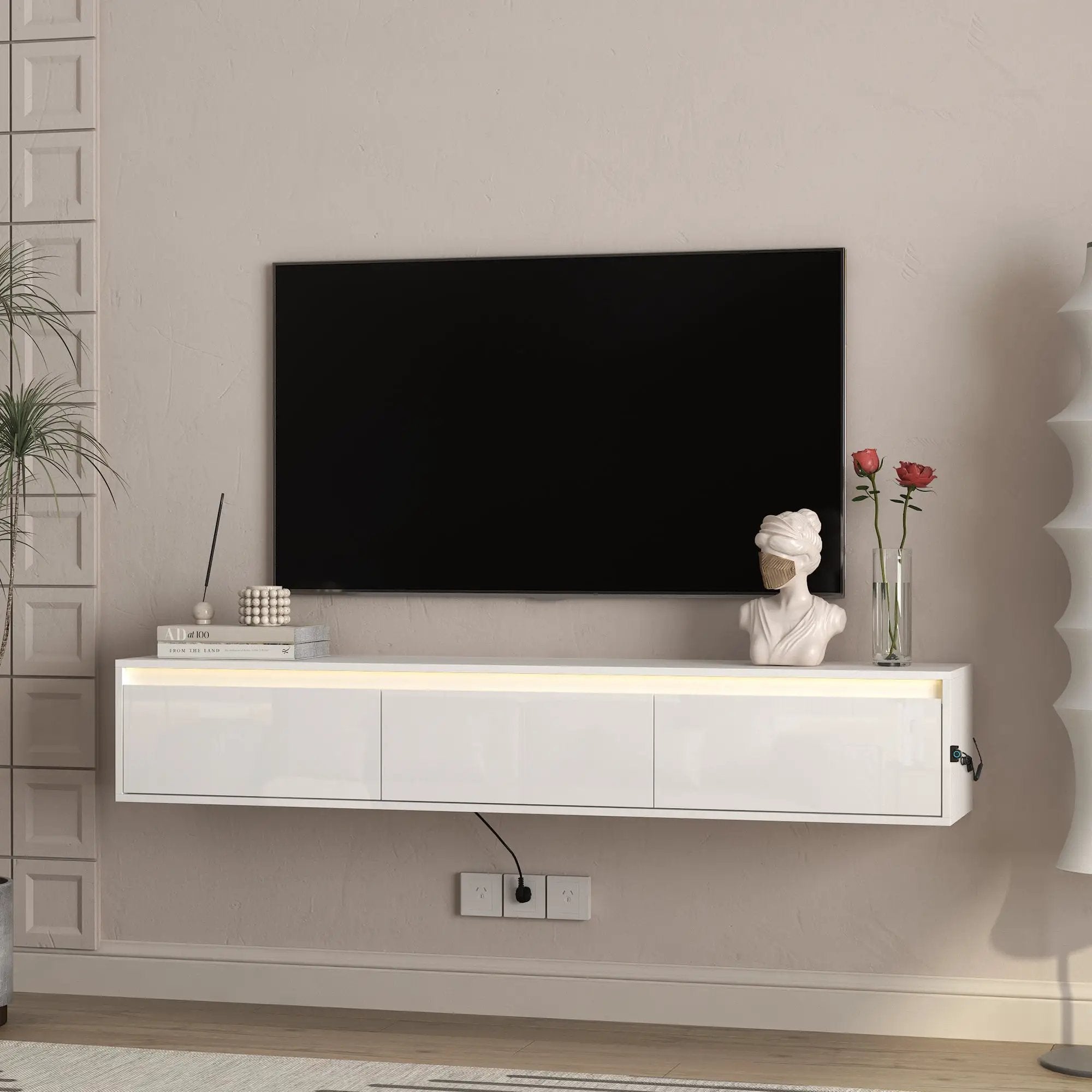 High-Gloss Suspended TV Cabinet with LED Lights by HouseOfZazla