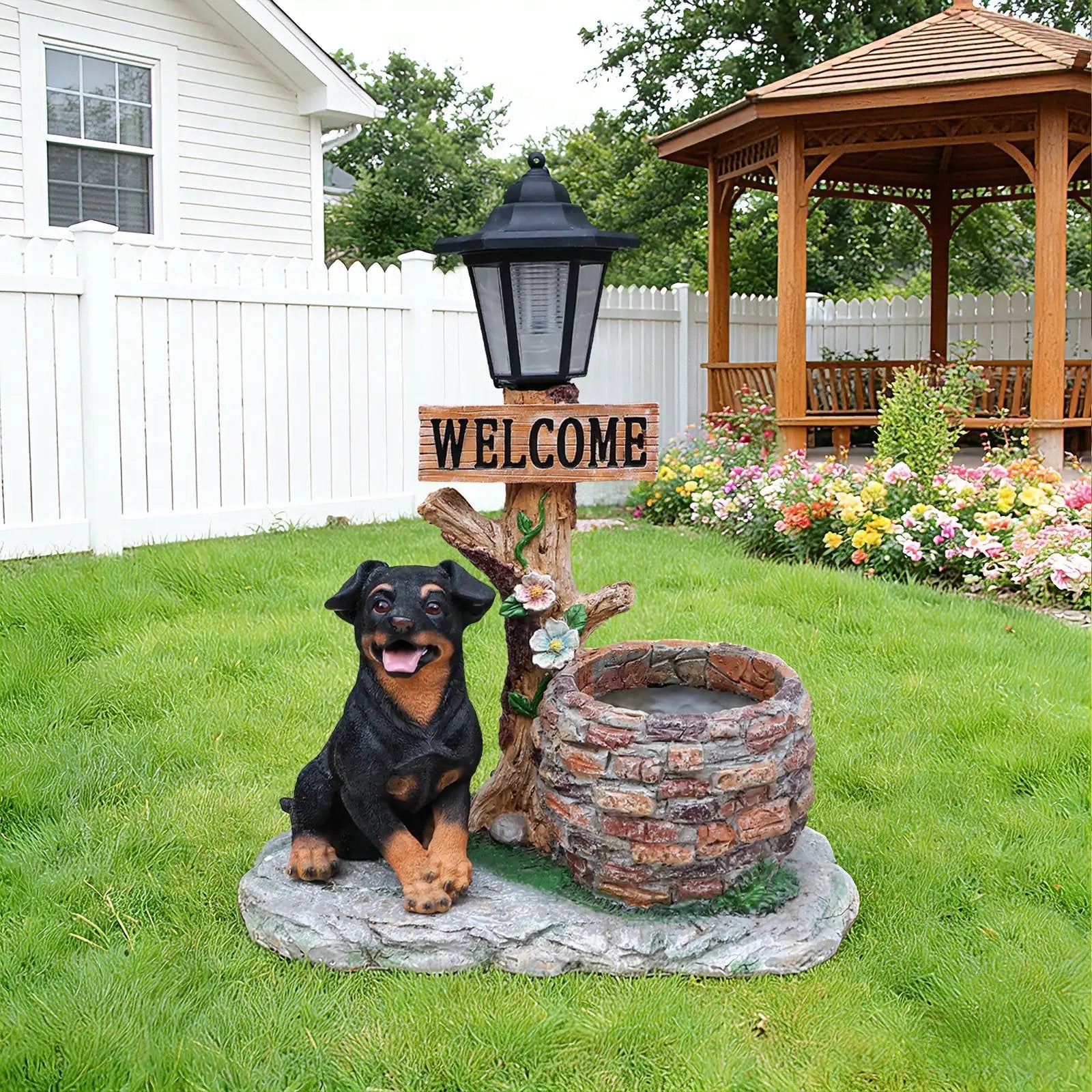 Puppy Dog Solar Planter Outdoor Statue by HouseOfZazla