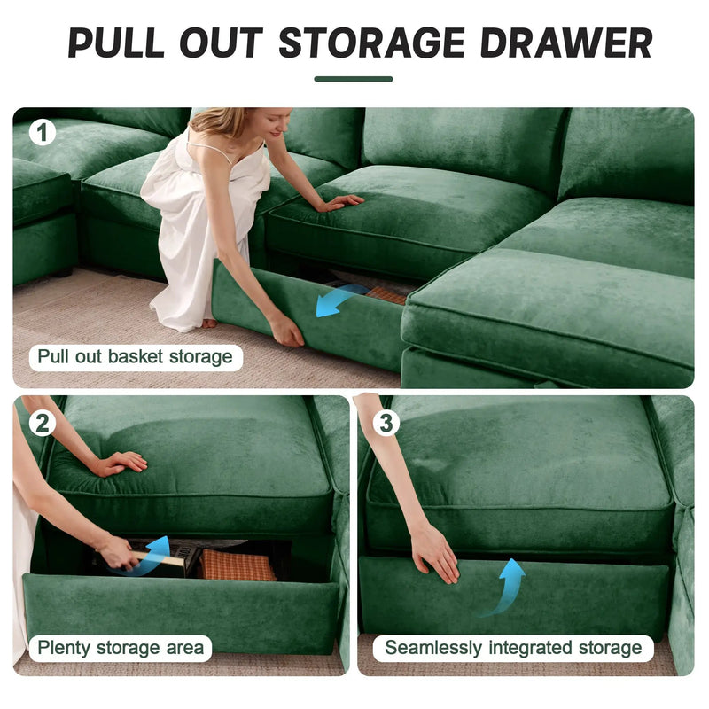 3 Seater Sofa With Storage Pull Out Drawers by HouseOfZazla