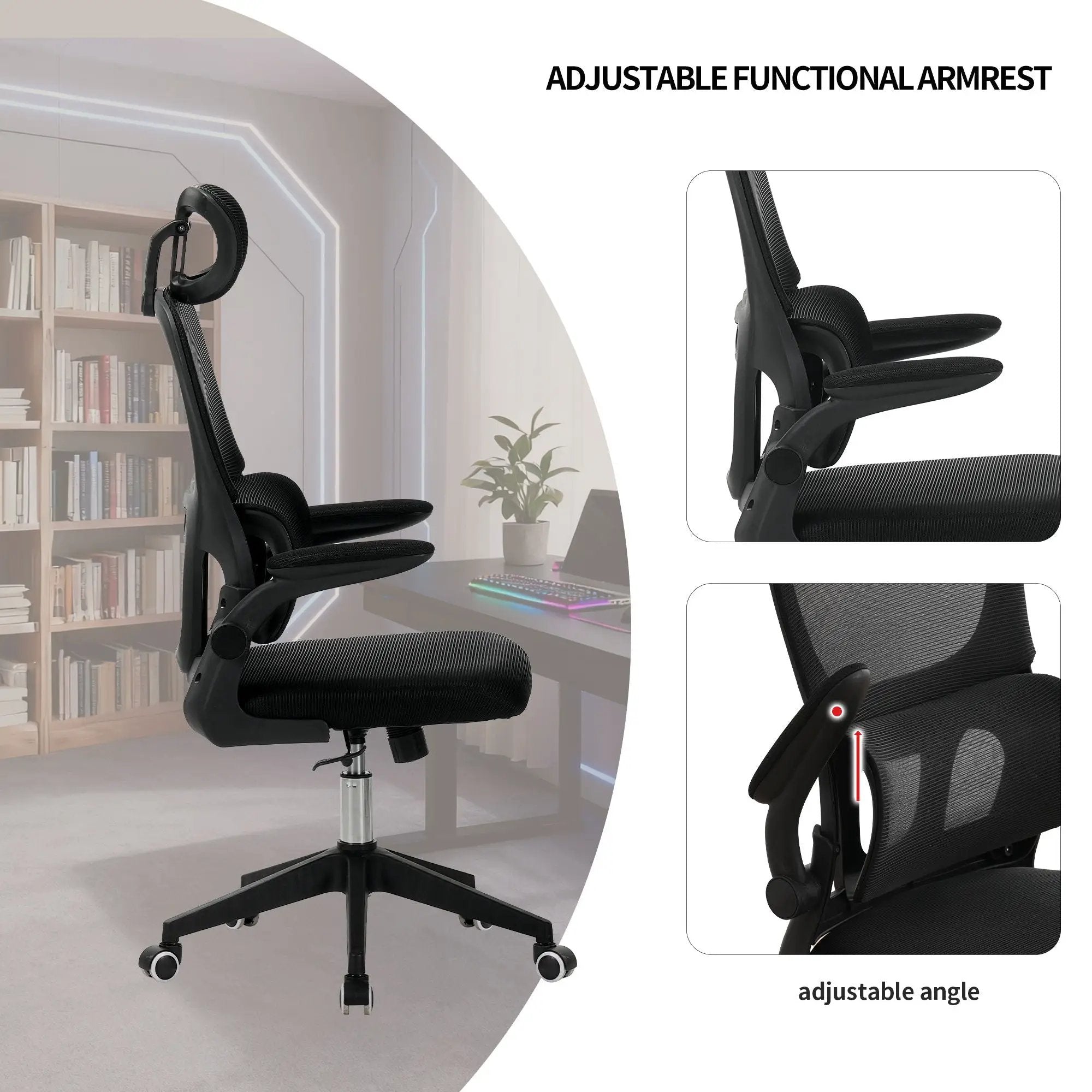High Back Ergonomic Swivel Rolling Office Chair With Tilt Function, 3D Headrest, Lumbar Support - Black by Unique Piece Furniture