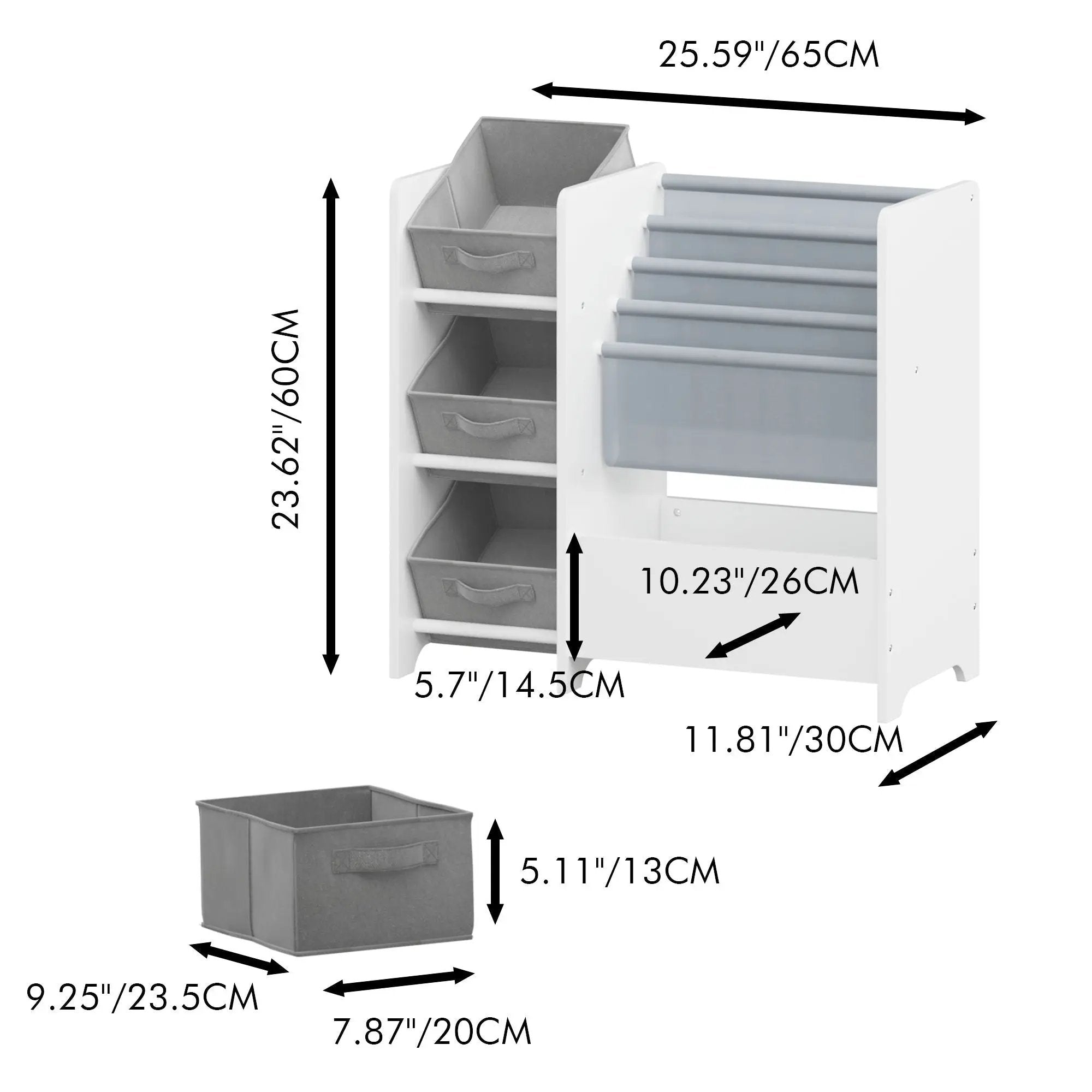 Bookshelf And Toy Storage Organizer, Multifunctional 4 Tier With 3 Collapsible Drawers - White by HouseOfZazla
