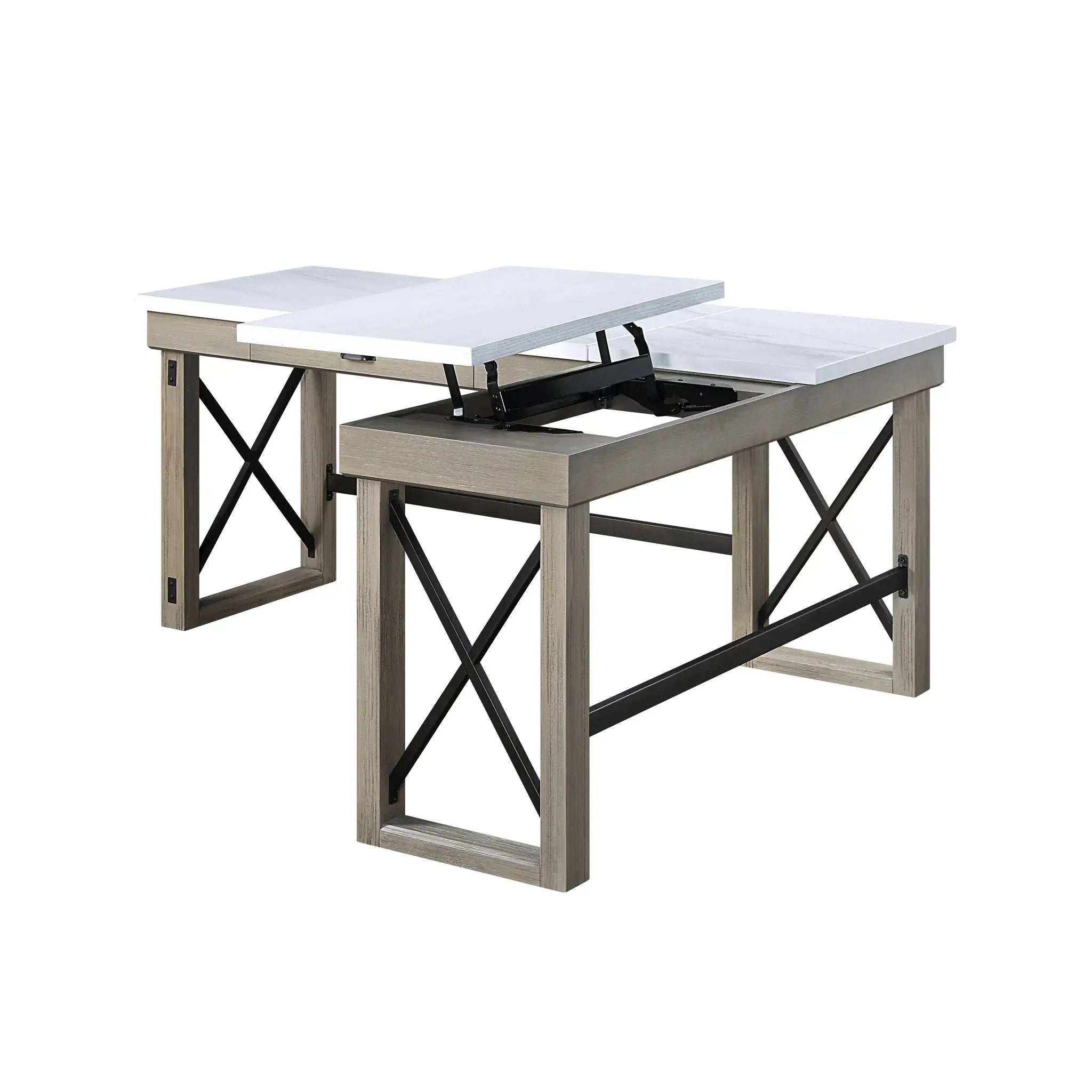 Talmar - Marble Top & Rustic Writing Desk With Lift Top - Oak by Unique Piece Furniture