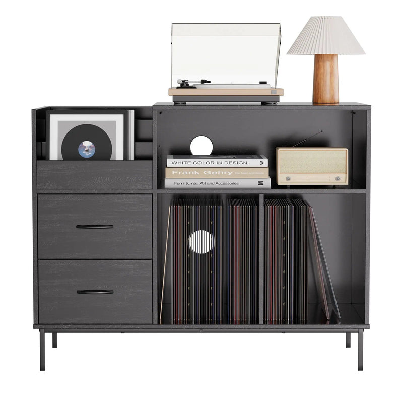 Grain Record Player Stand, Media Console With Speaker Shelf & 2 Drawers by HouseOfZazla