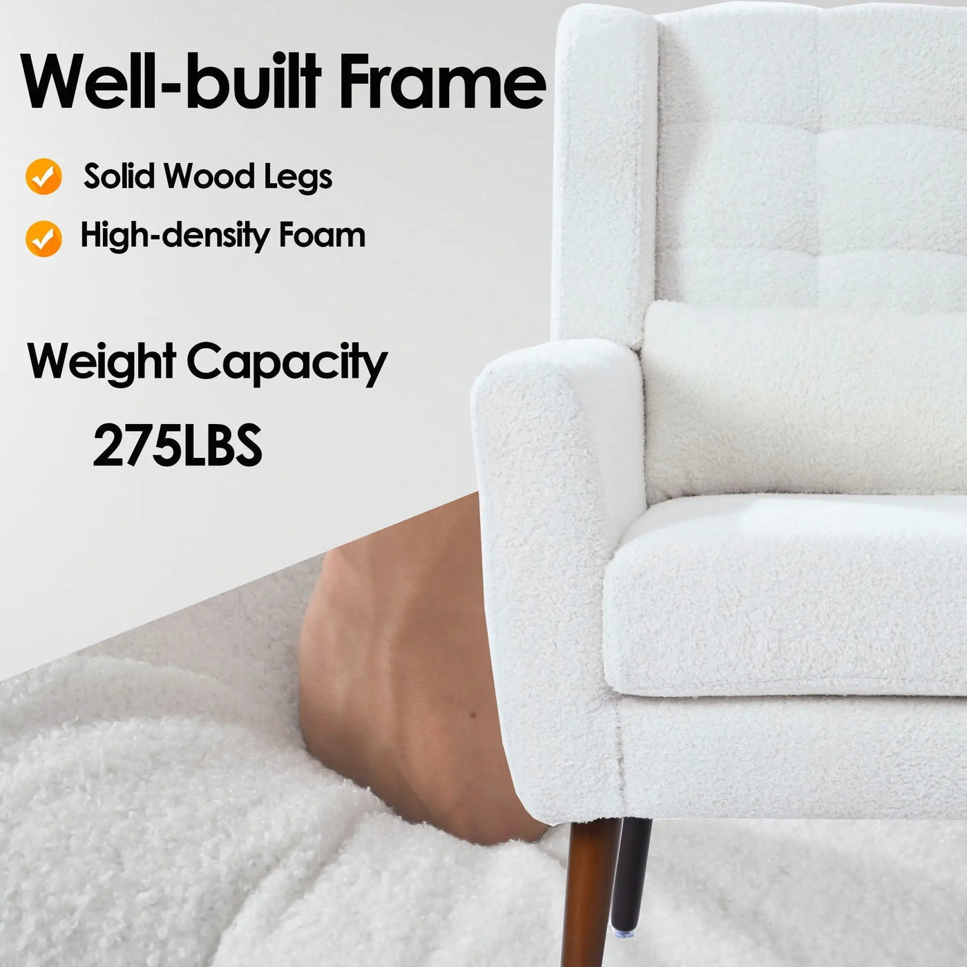 Modern Accent Chair, Arm Chairs For Living Room, Upholstered Mordern Armchair, Comfy Soft Padded Lounge Chair In Small Space, Bedroom, With Pillow, Solid Wood Leg by Unique Piece Furniture