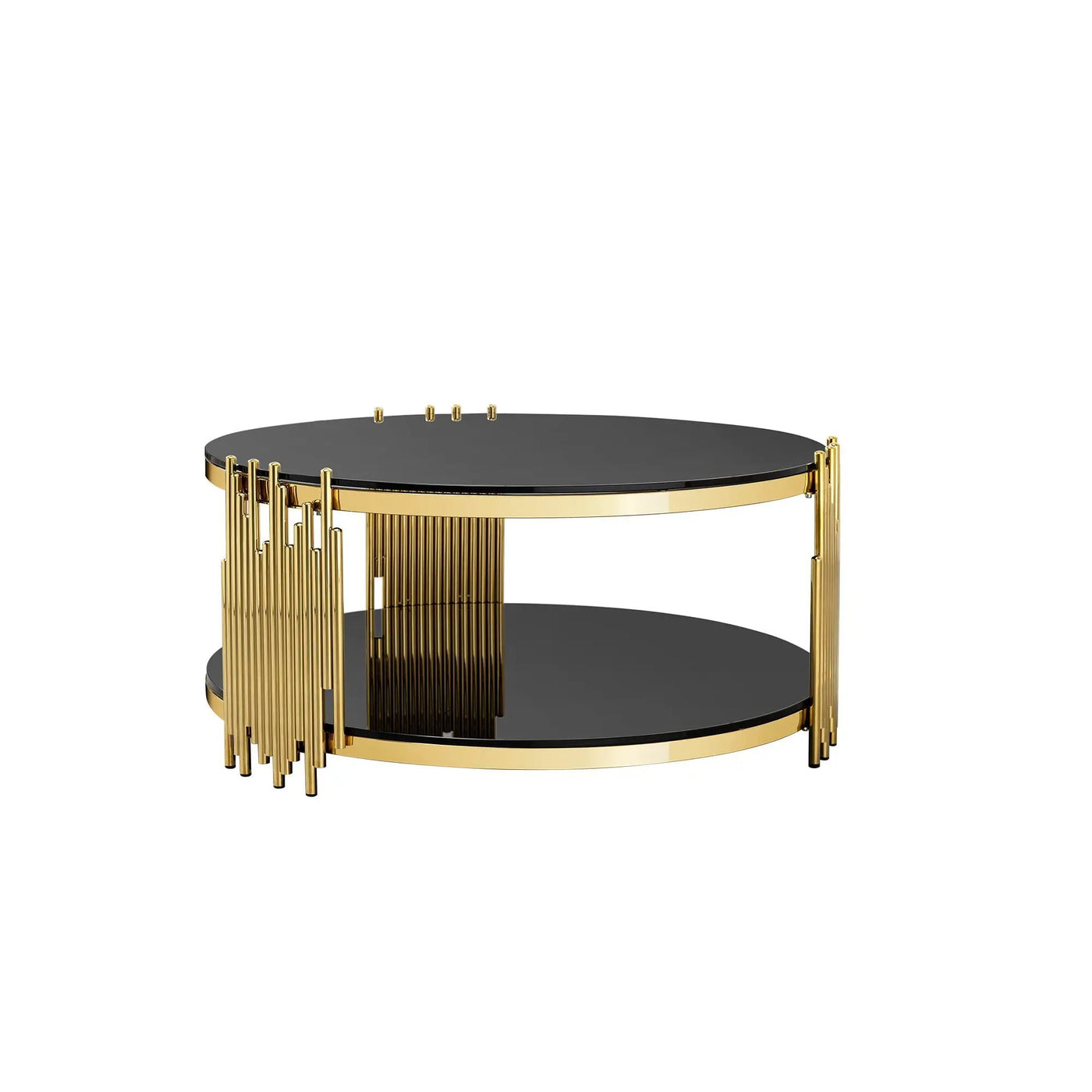 Elegant Round Table With Double Layer Tempered Glass Top And Stainless Steel Frame For Living Room by Unique Piece Furniture