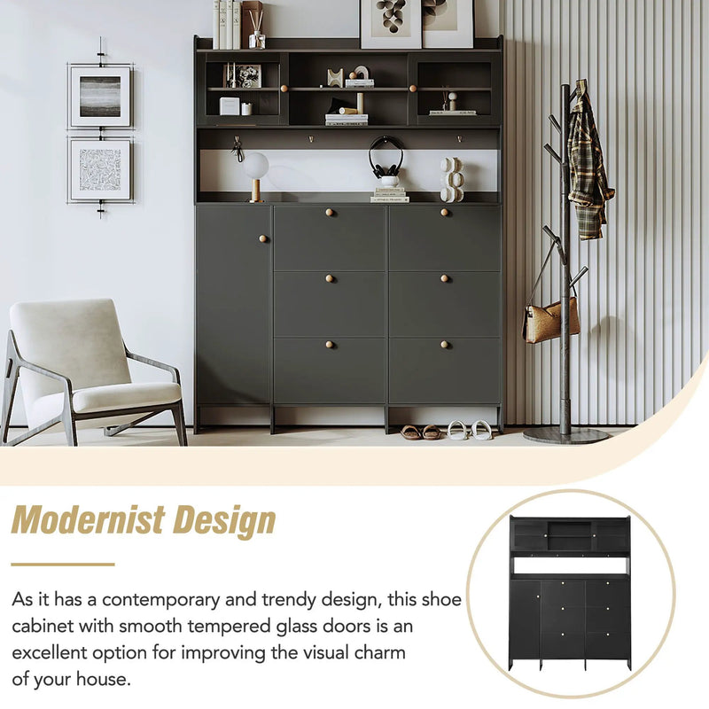 On Trend Multifunctional Tipping Bucket Shoe Cabinet With Storage Shelf & 6 Flip Drawers by HouseOfZazla