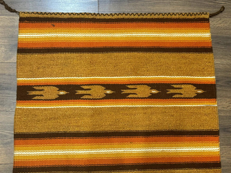South American Rug Blanket 2.7 x 5.6, Wool, Handmade, Navajo Design, Orange Brown by Jewel Rugs