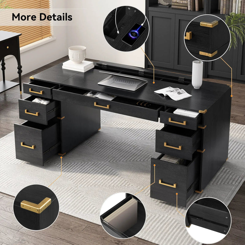 70" Extra-Large Classic and Traditional Executive Desk with Metal Edge Trim by HouseOfZazla