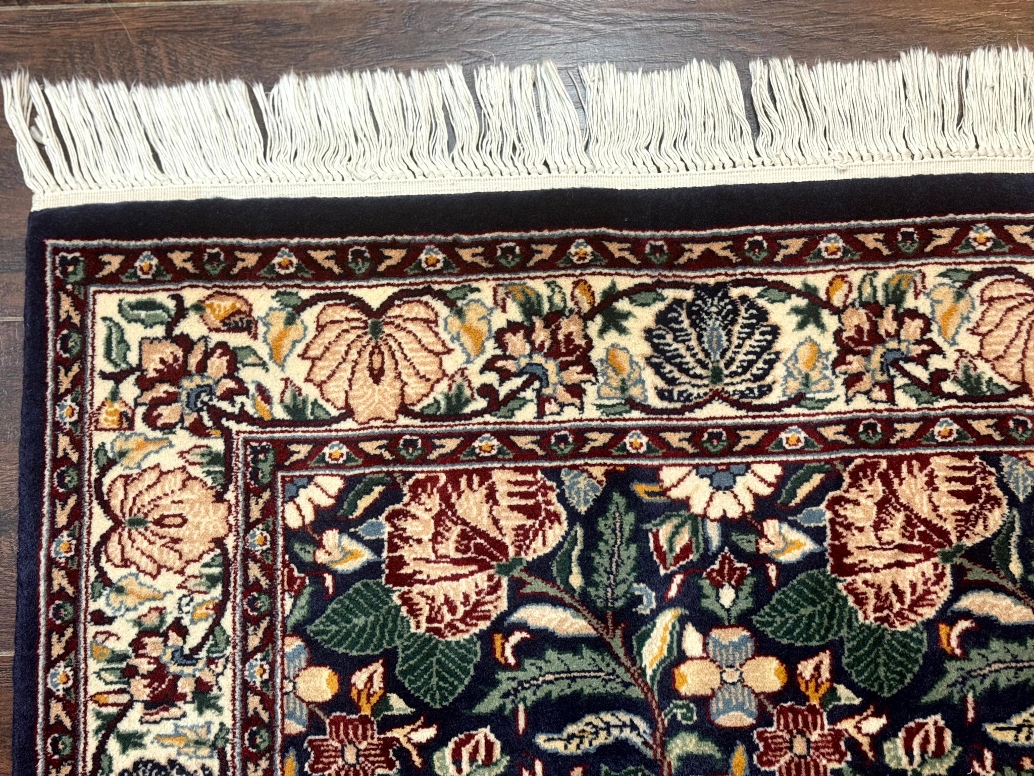 Square Pak Persian Small Rug 2.7 x 2.7, William Morris Design, Dark Green, Floral, Handmade by Jewel Rugs