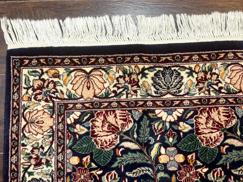 Square Pak Persian Small Rug 2.7 x 2.7, William Morris Design, Dark Green, Floral, Handmade by Jewel Rugs