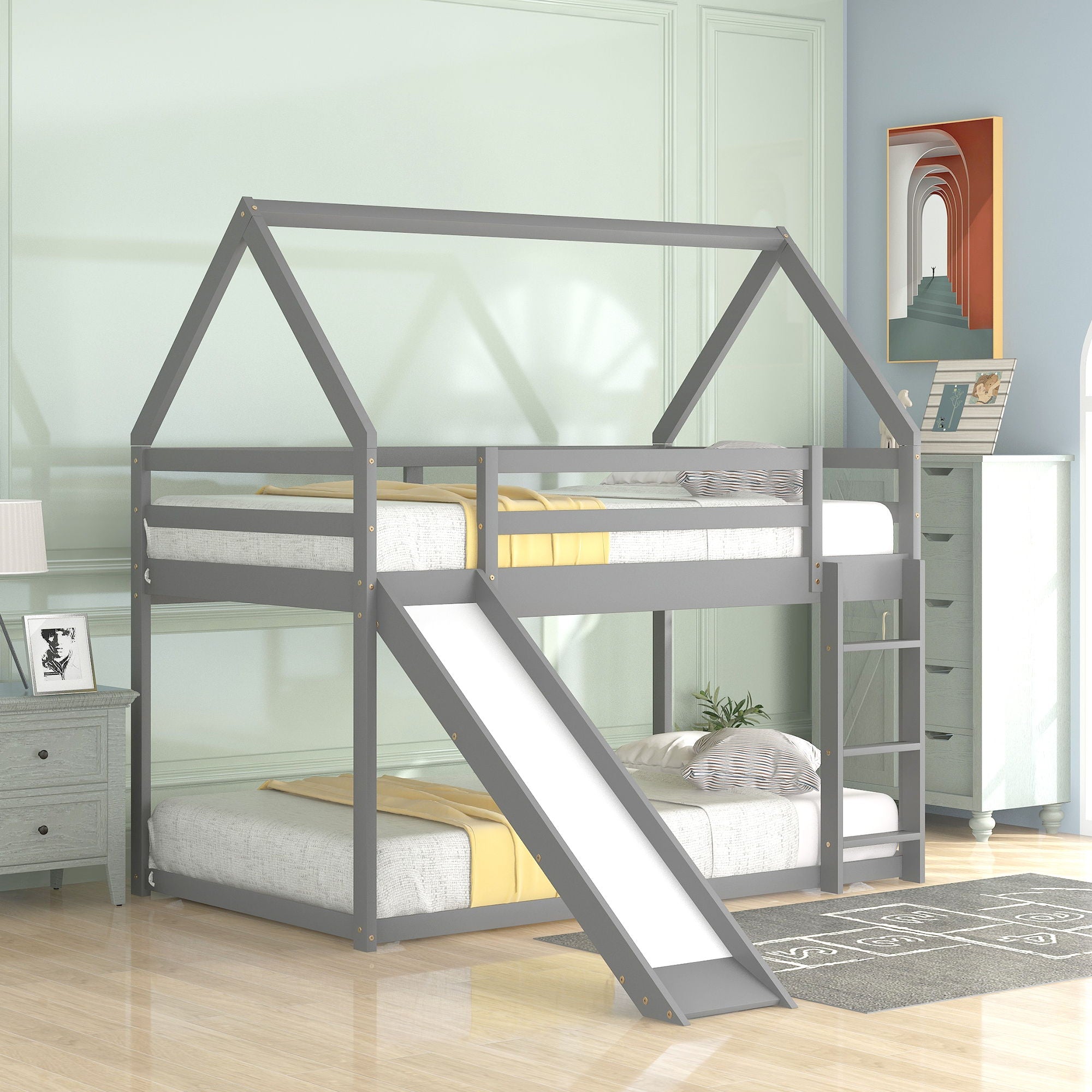 House Shape Bunk Bed With Slide And Ladder by Unique Piece Furniture