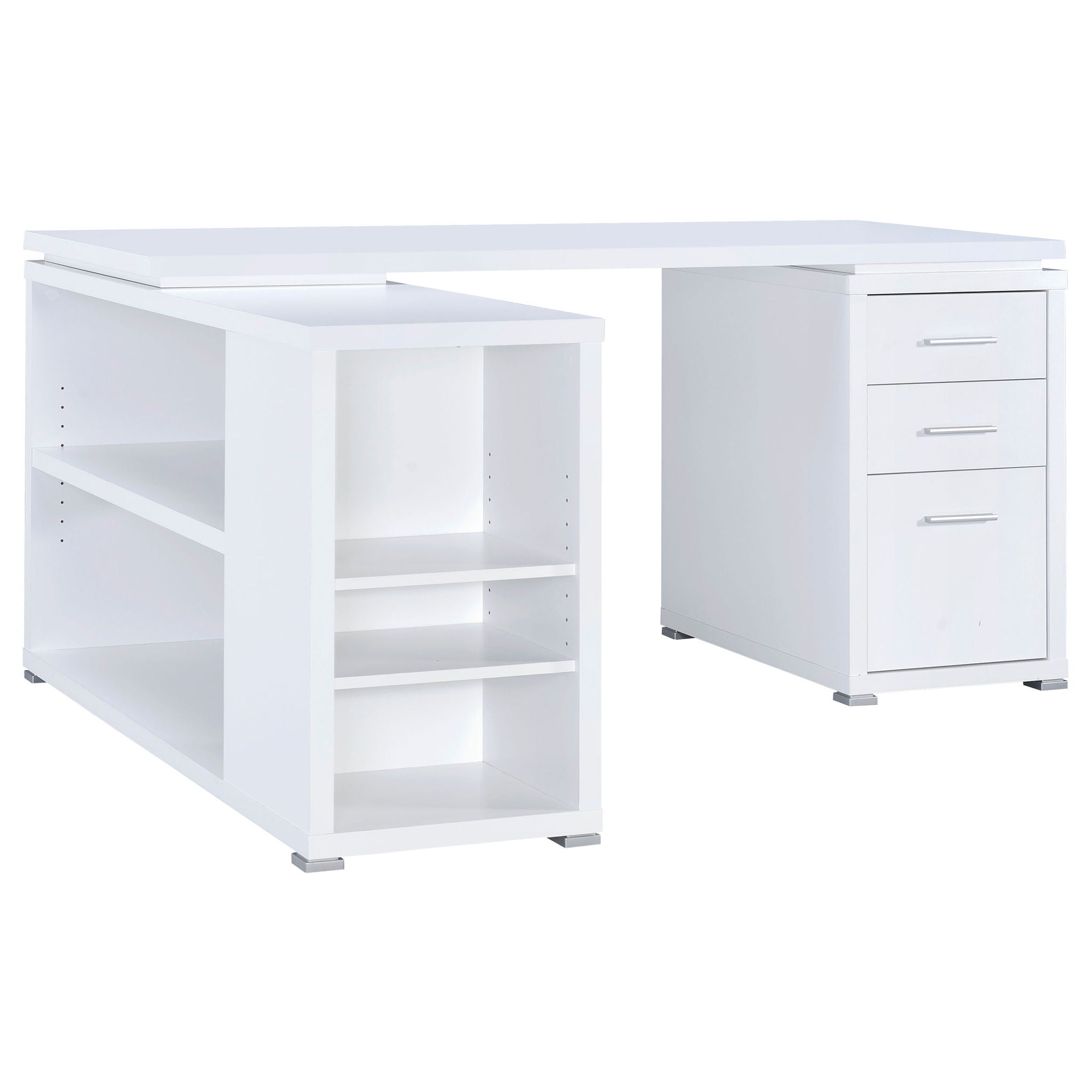 Tona - L-Shape Computer Desk With 3 Drawers And 5 Shelves by HouseOfZazla