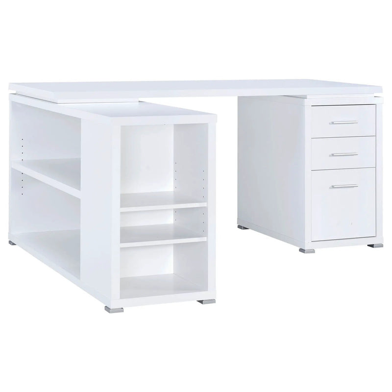 Tona - L-Shape Computer Desk With 3 Drawers And 5 Shelves by HouseOfZazla