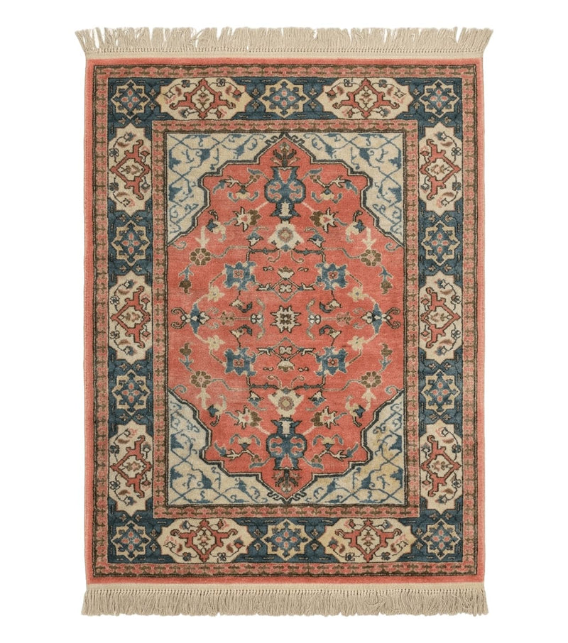 Karastan Rug 4x6 Bergama Design #737, Karastan Area Rug, Vintage Wool Karastan Carpet, Original Collection 700 Series, Salmon Red Light Blue by Jewel Rugs