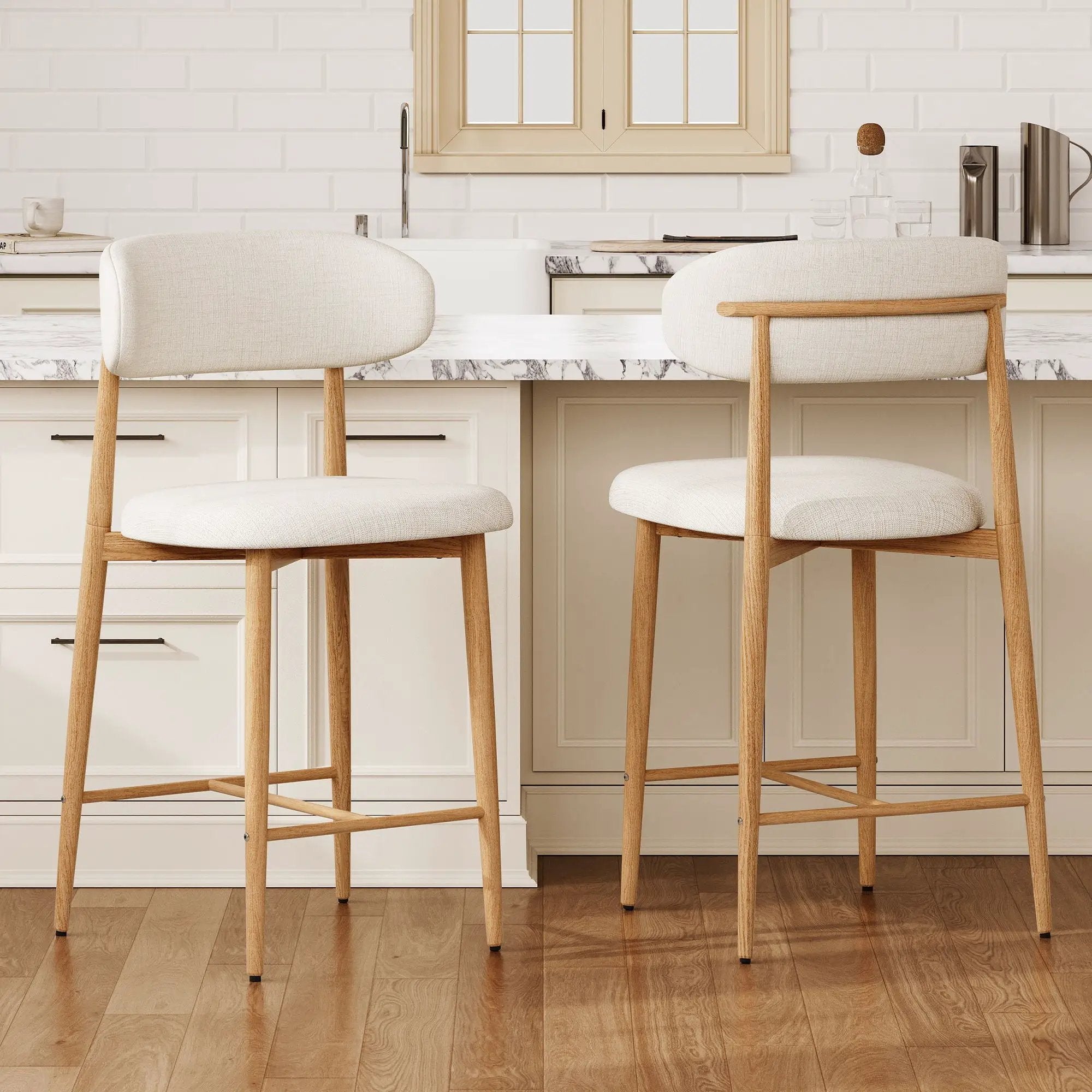 Upholstered Counter Height Bar Stools For Kitchen Island (Set of 2) - Beige by Unique Piece Furniture