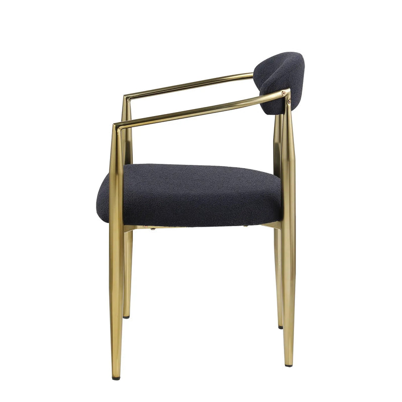 Dining Chairs (Set of 2), Mid-Century Modern Dining Chairs, Kitchen Dining Room Chairs, Round Boucle Backrest Sherpa Dining Chair With Metal Legs by Unique Piece Furniture