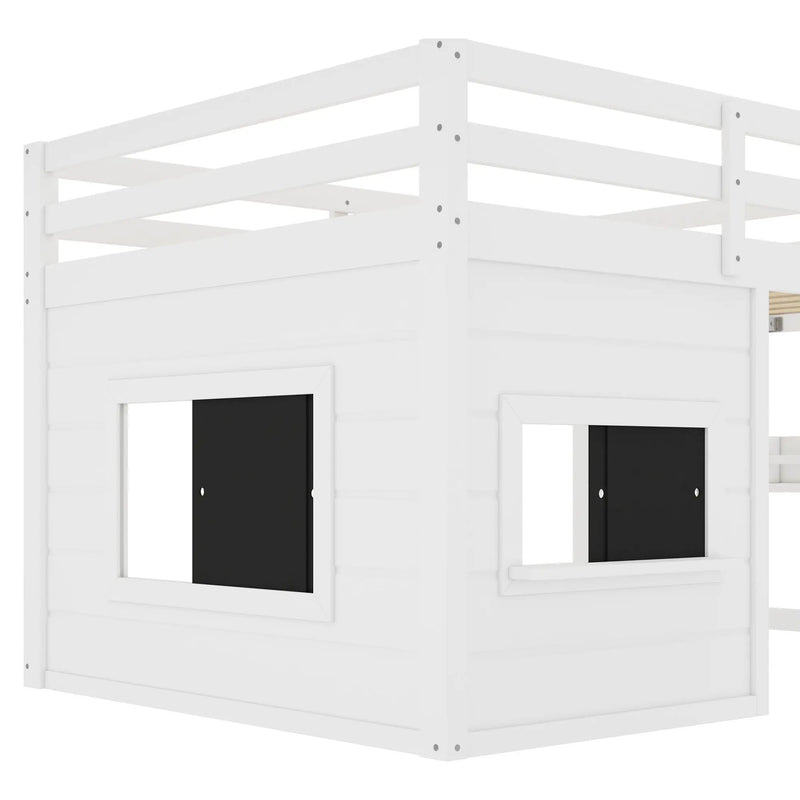 Full Size Loft Bed With Sliding Chalkboard & Bookshelf by HouseOfZazla