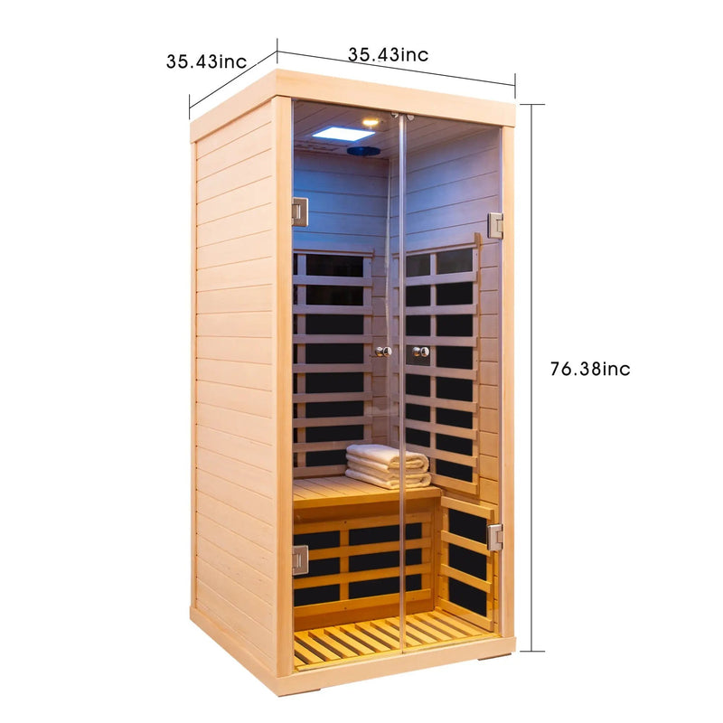 Luxury Indoor Low EMF Far Infrared Sauna Room with Hemlock Wood and Glass Double Doors by HouseOfZazla