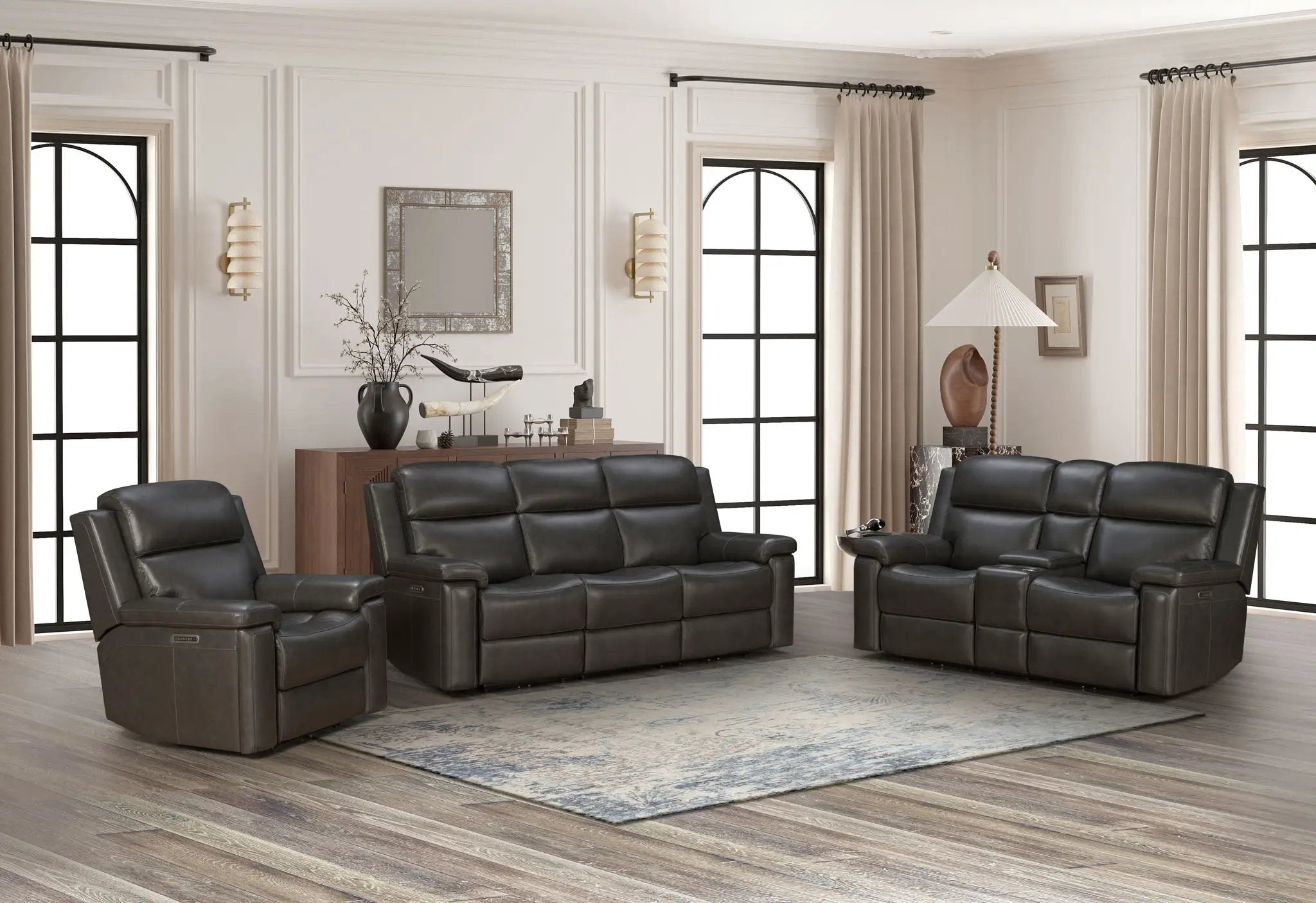 Leon - Power Sofa Recliner With Power Headrest, Power Lumbar, Heat And Massage (Dropdown Table With Smart Tabletop Control) - Smokey Gray by Unique Piece Furniture