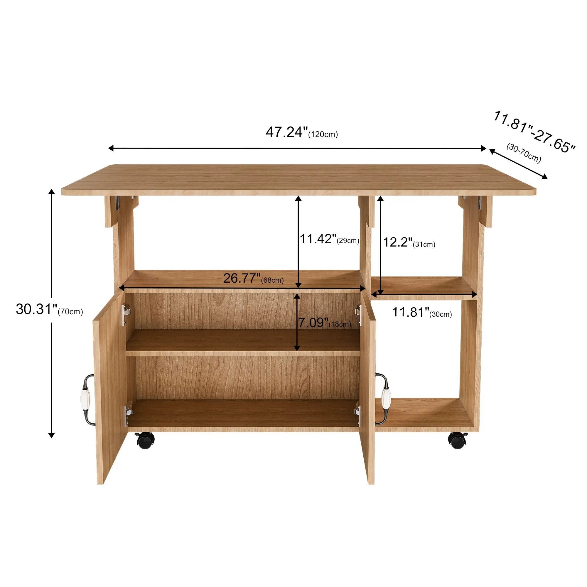 Multi Functional Folding Table With Storage Shelves And Wheels by Unique Piece Furniture