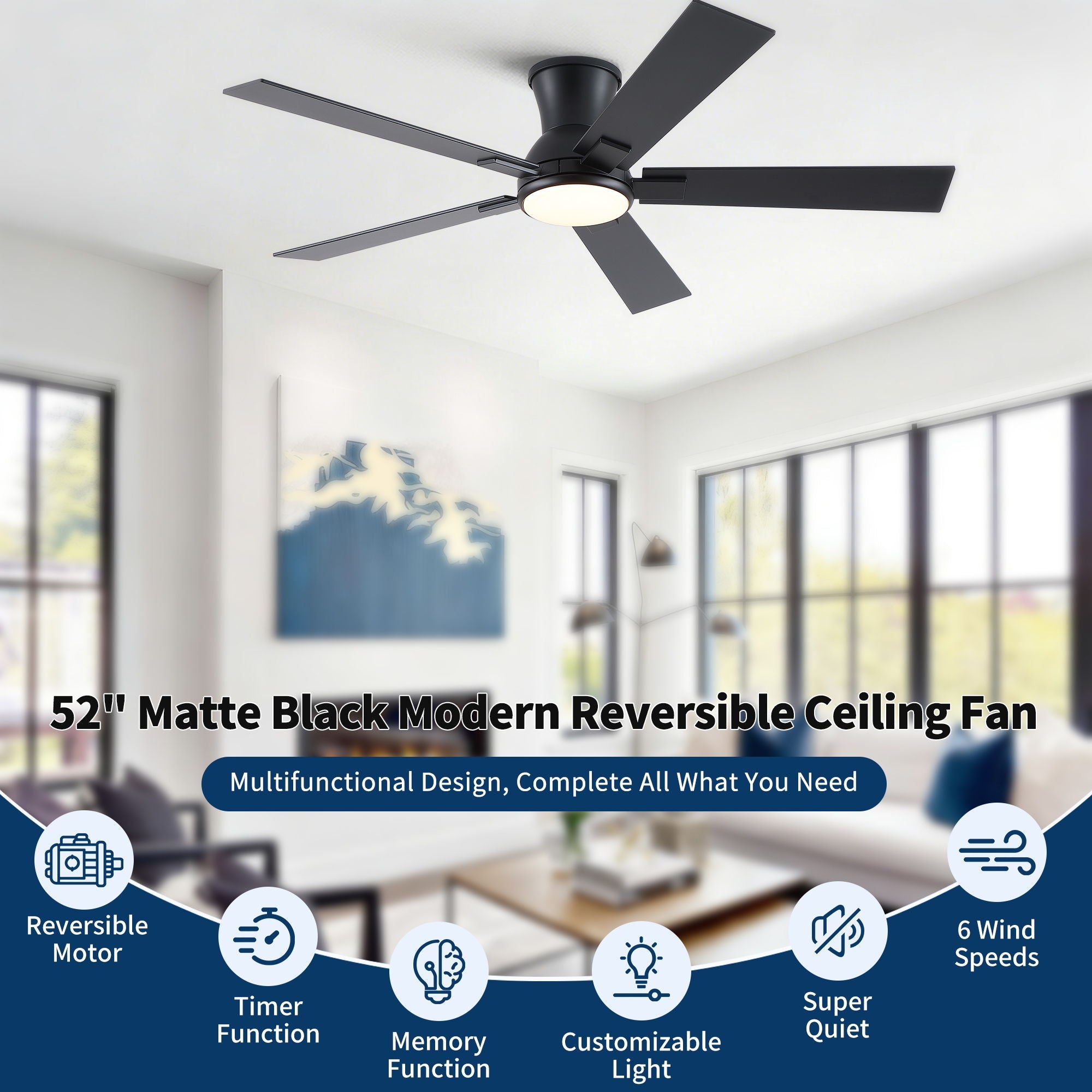 Low Profile Flush Mount Intergrated LED Ceiling Fan With Light And Reversible Quiet Motor by HouseOfZazla