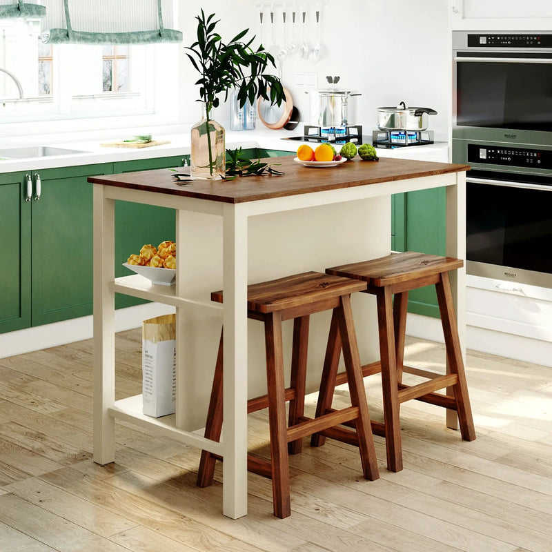 Rustic 3 Piece Stationary Kitchen Island Set With 2 Seatings, With 2 Open Shelves by HouseOfZazla
