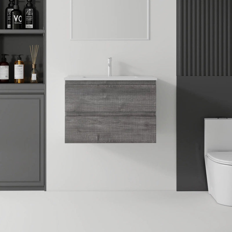 24 Inch Floating Bathroom Vanity with Sink, Soft-Close Drawer, Ceramic Sink, Plywood by HouseOfZazla