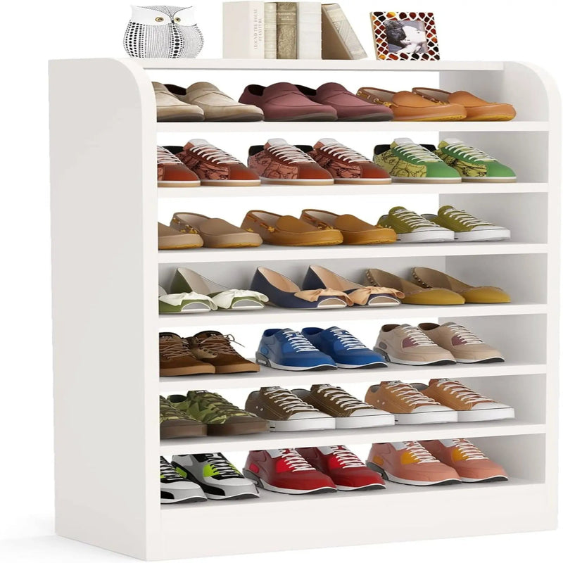 8 Tier Tall Shoe Rack, Wooden Shoe Storage Cabinet, Entryway Organizer - White by HouseOfZazla
