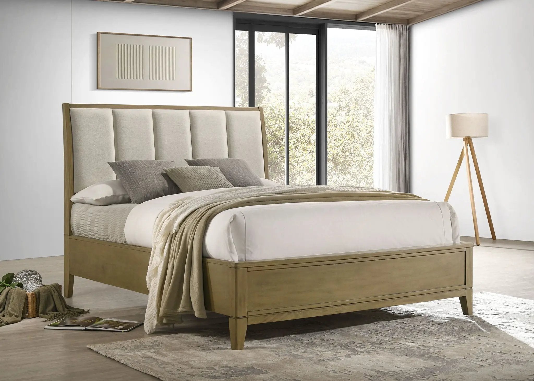 Granada Upholstered California King Panel Bed Natural Pine by Unique Piece Furniture