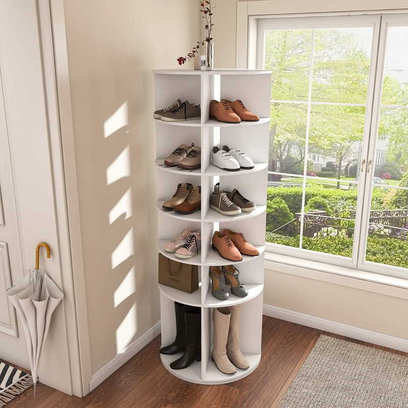 6 Tier Spinning Shoe Rack, Free Standing 360° Revolving Shoe Organizer - White by HouseOfZazla