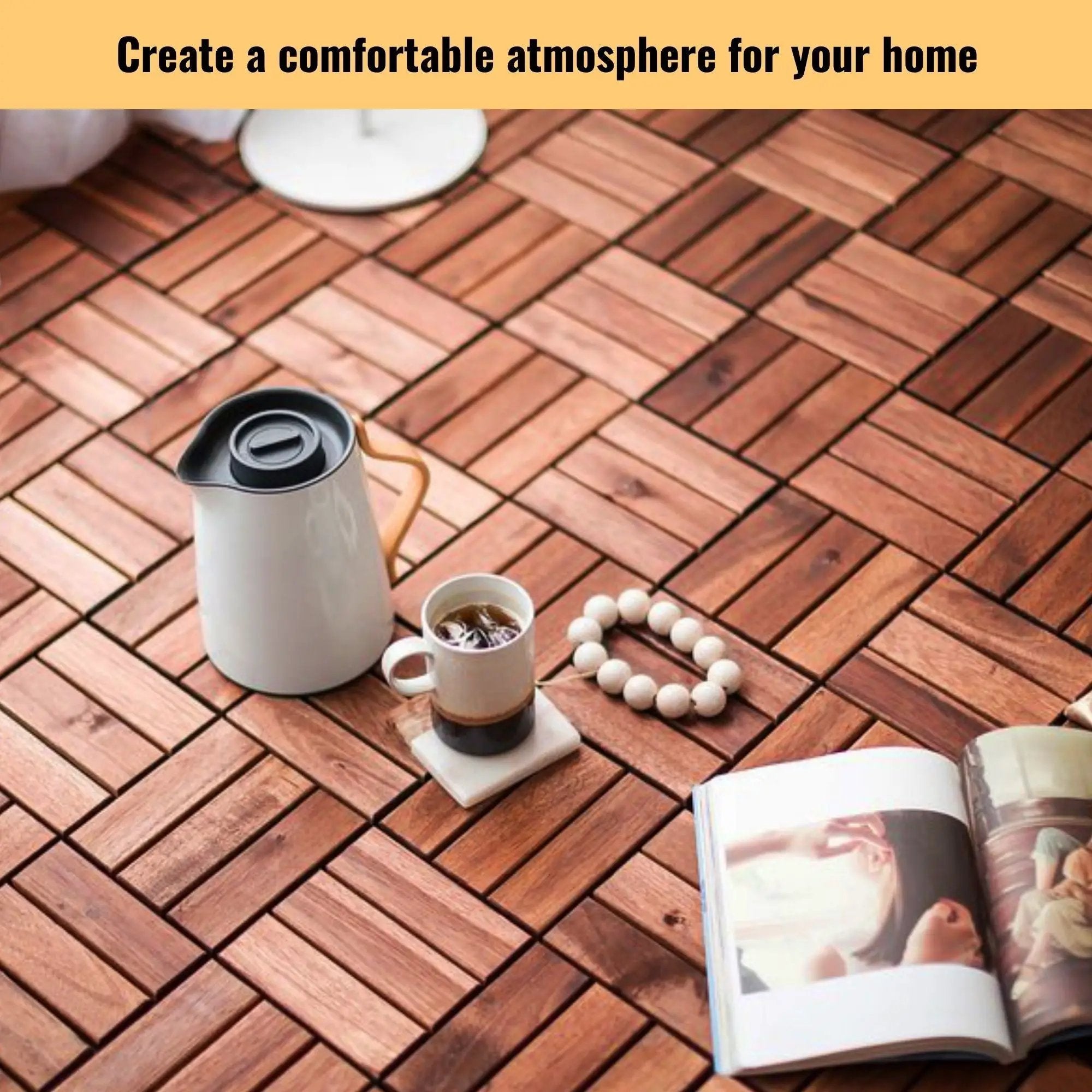 Interlocking Deck Tiles Checker Pattern, Square Acacia Hardwood Outdoor Flooring For Patio, Bancony, Pool Side by HouseOfZazla