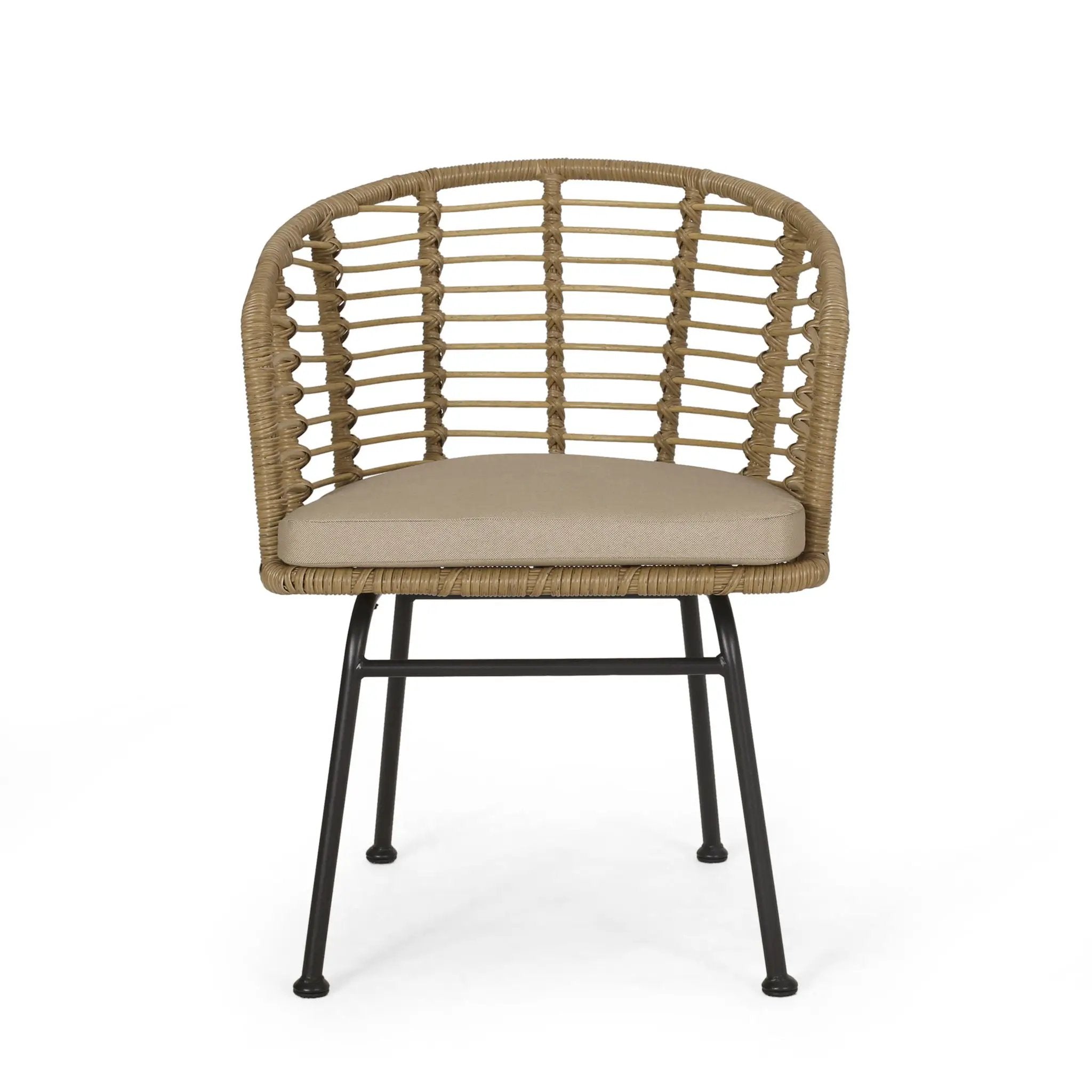 Randy Modern Wicker Chair with Water Resistant Cushions - Brown / Beige by HouseOfZazla