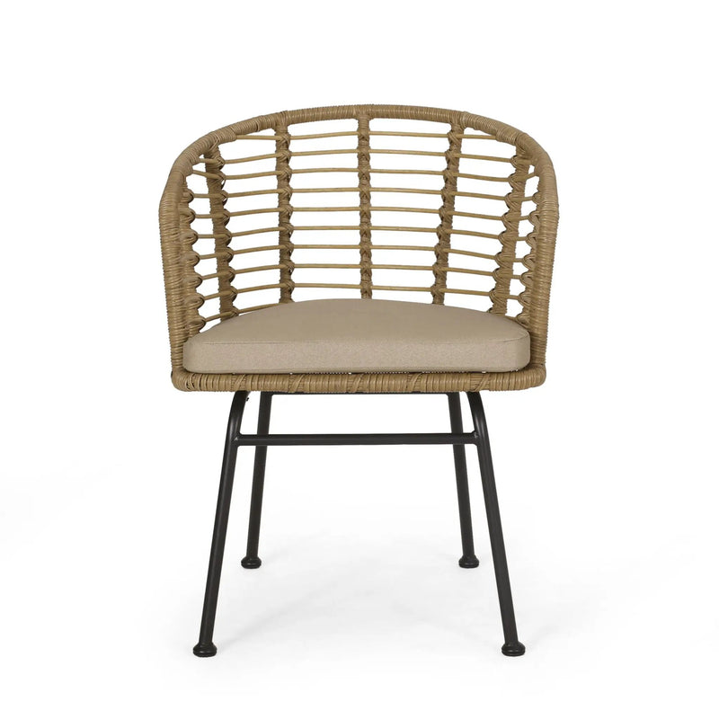 Randy Modern Wicker Chair with Water Resistant Cushions - Brown / Beige by HouseOfZazla