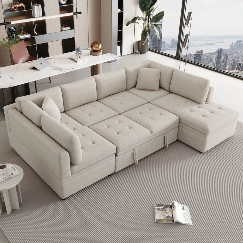 Oversized Sectional Sofa U-Shaped Sofa Couch Pull-Out Sofa Bed With Two Throw Pillows For Living Room by Unique Piece Furniture