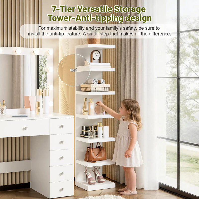 Vanity Desk with 11 Hollywood Bulbs & 7-Tier Storage Shelves by HouseOfZazla