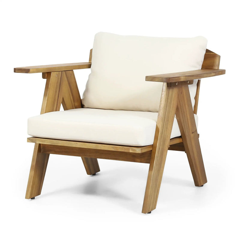Outdoor Acacia Wood Club Chairs With Cushions (Set of 2) - Teak / Beige by HouseOfZazla