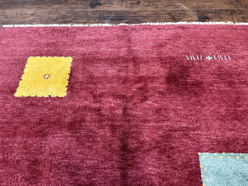 Modern Indo Persian Gabbeh Rug 7x10, Red, Tribal Area Rug by Jewel Rugs