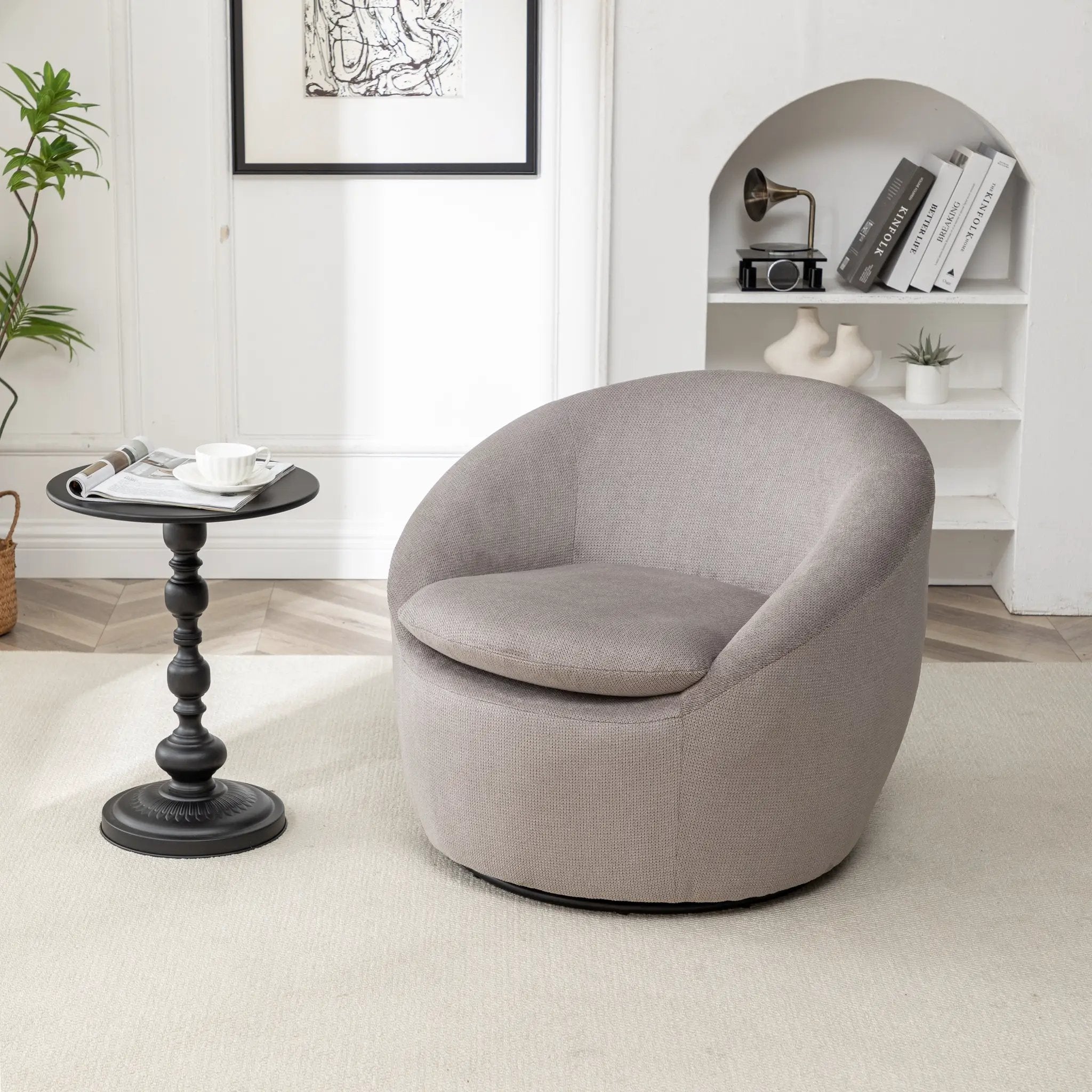 Winnie Modern Teddy Fabric Barrel Chair - 360° Swivel by HouseOfZazla