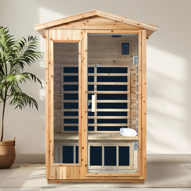Two Person Far Infrared Old Fir Outdoor Sauna Room with Bluetooth and LED Lighting by HouseOfZazla
