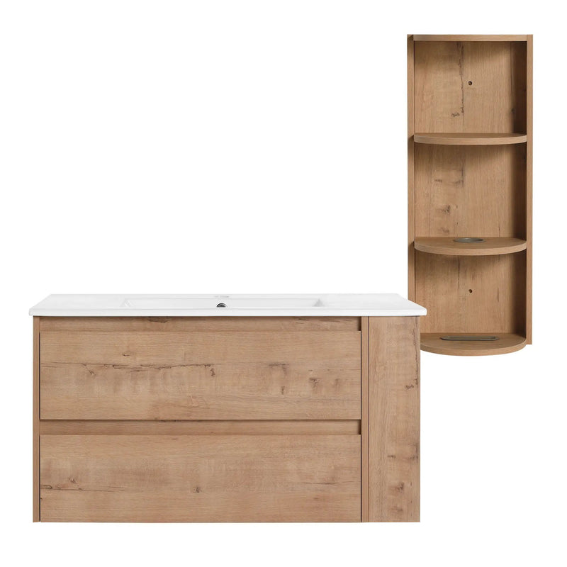 Modern Wall Mounted Bathroom Vanity With Ceramic Sink And Storage Rack, 2 Soft Close Drawers by Unique Piece Furniture