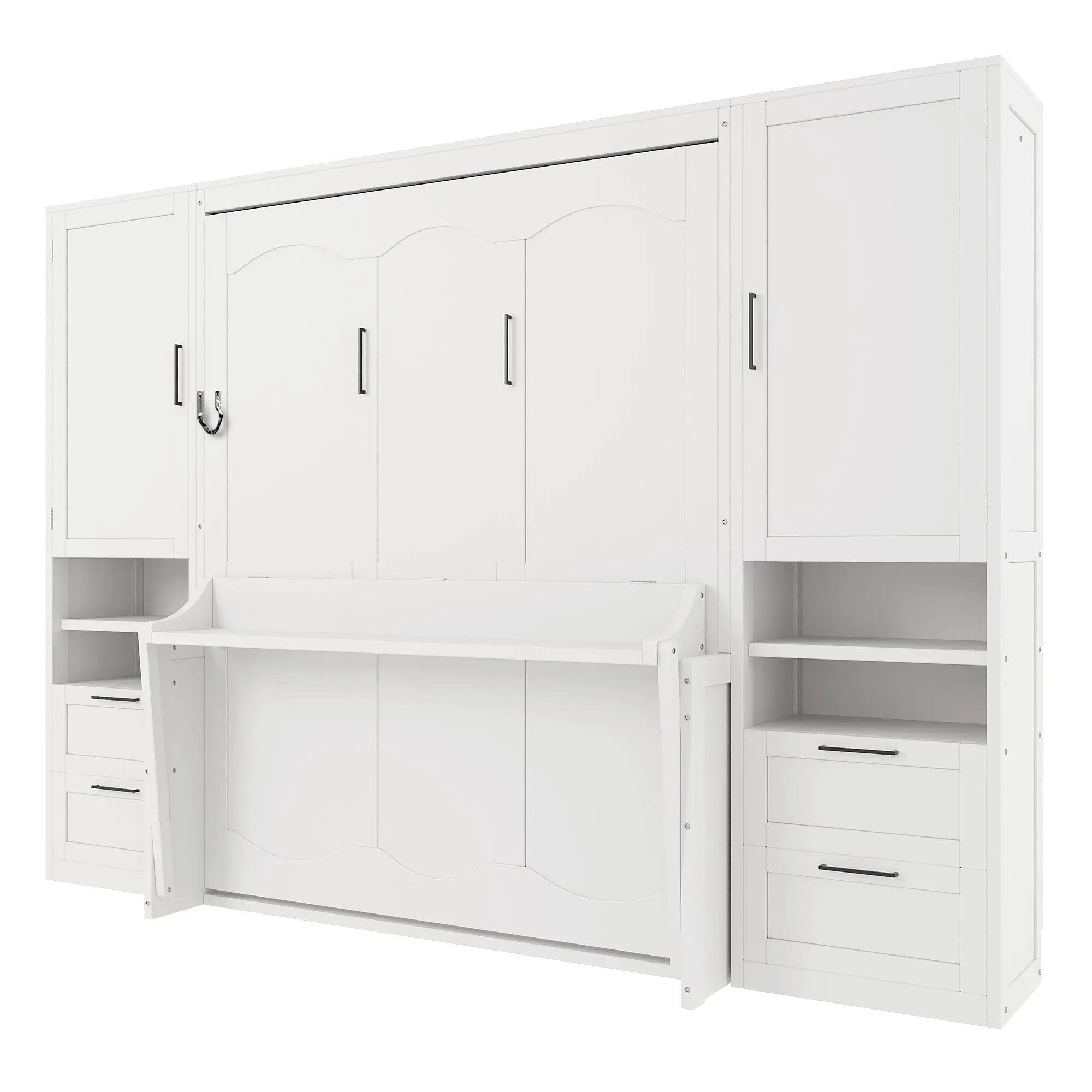 Queen Size Murphy Bed Wall Bed with Closet, Drawers and Shelves, White by HouseOfZazla