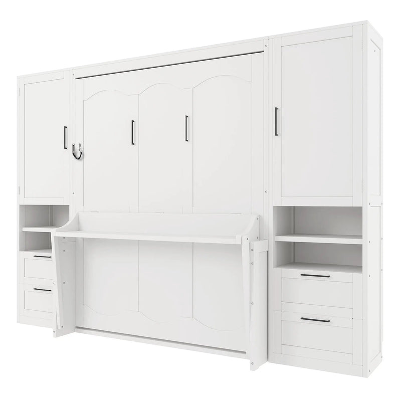 Queen Size Murphy Bed Wall Bed with Closet, Drawers and Shelves, White by HouseOfZazla