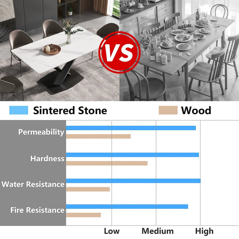 63" Modern Artificial Stone Straight Edge Metal X-Leg Dining Table, 6 People - White / Black by HouseOfZazla