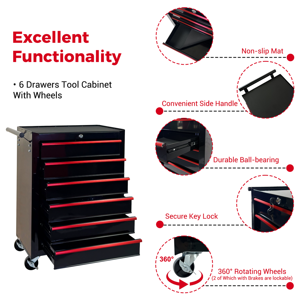 Rolling Metal Tool Chest with 6 Drawers - Black by HouseOfZazla