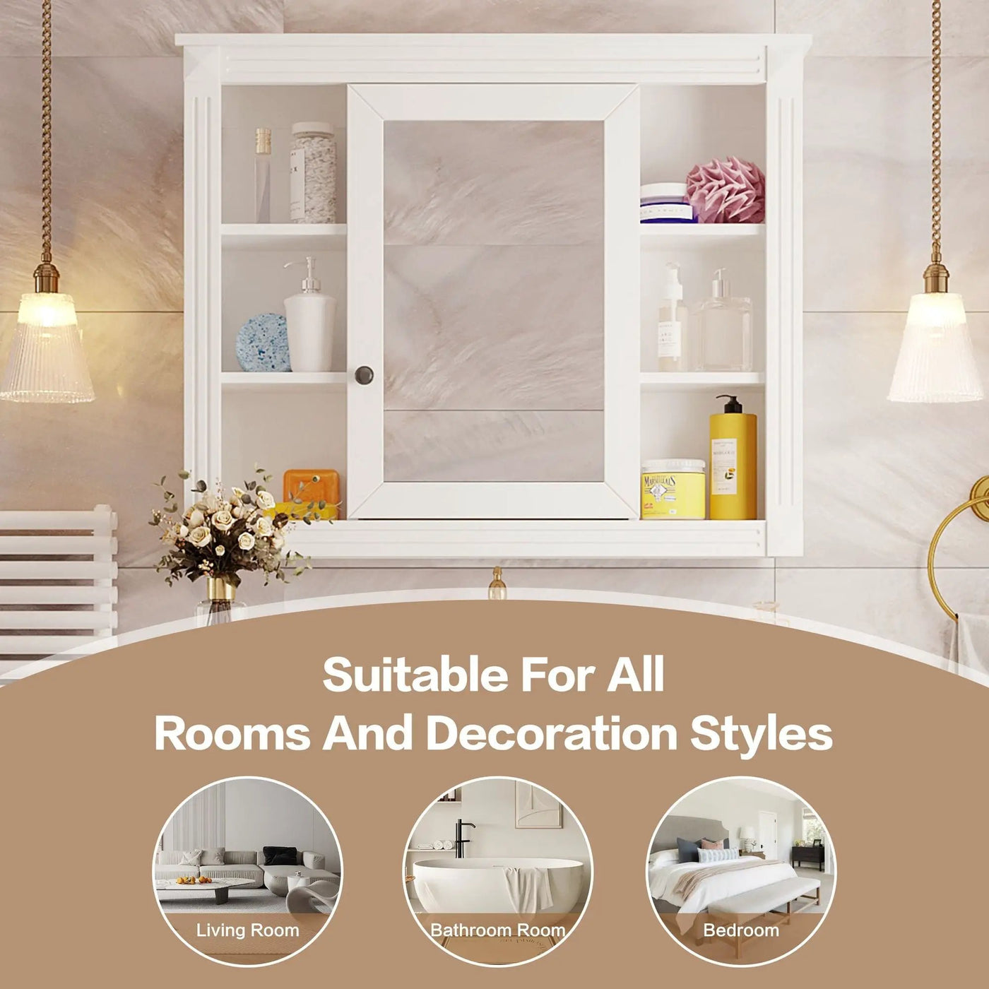 Wall Mounted Bathroom Storage Cabinet With Mirror, Cabinet With 6 Open Shelves And Adjustable Interior by Unique Piece Furniture