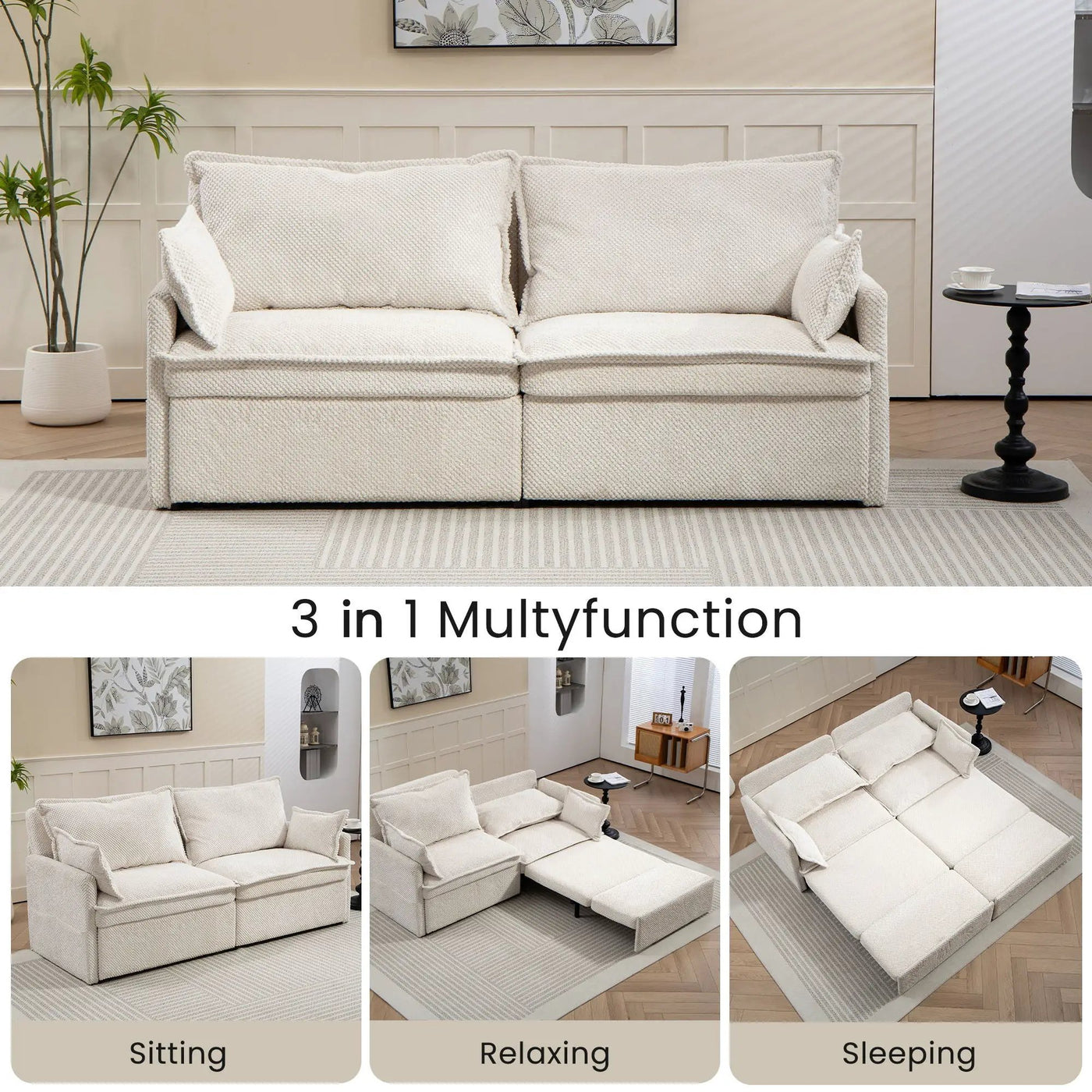 Pull Out Sofa Bed, Convertible Sleeper Sofa Couch, Side Storage, And USB / C - Type Charging Ports Chair by Unique Piece Furniture