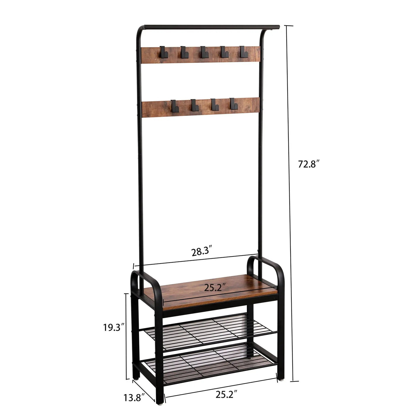 Hall Tree With Shoe Bench For Entryway With 9 Removable Hooks by HouseOfZazla