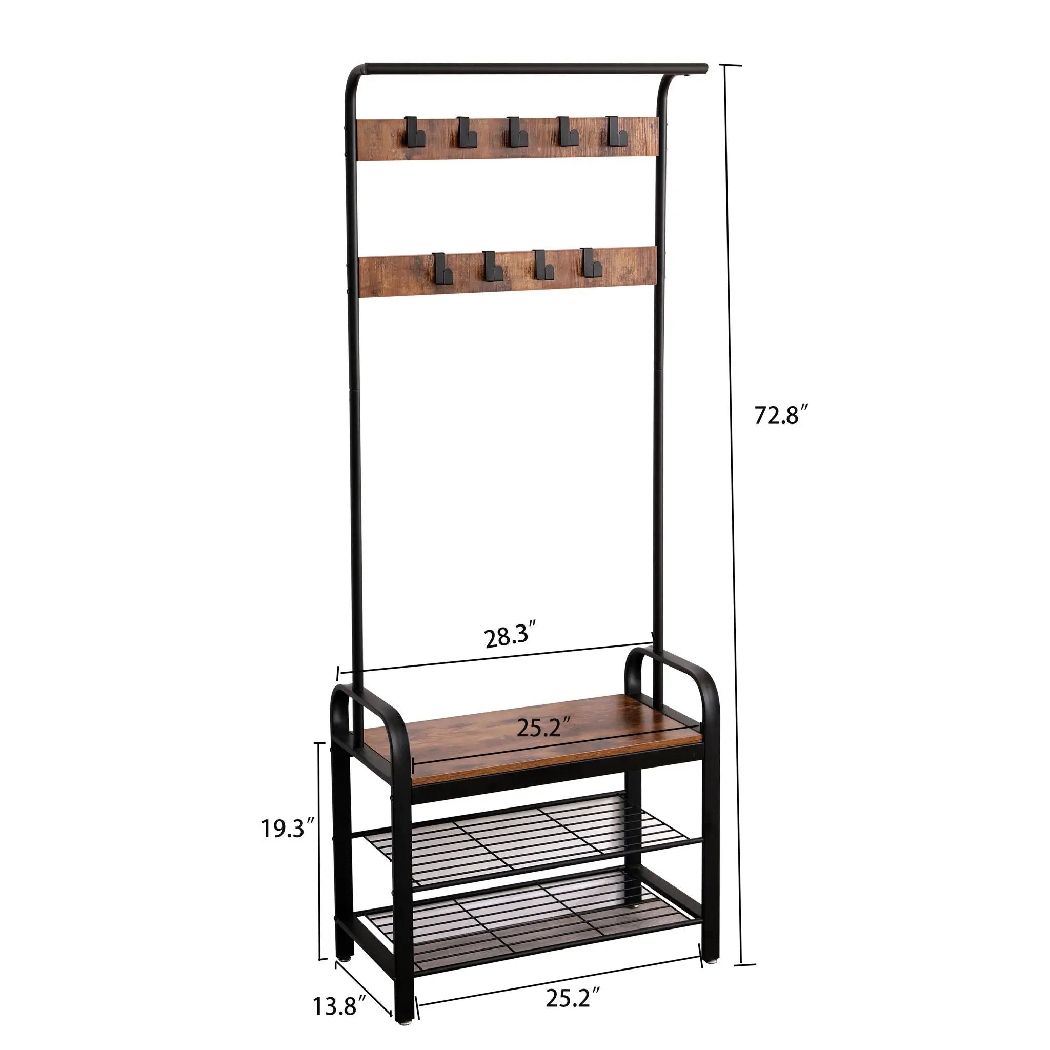 Hall Tree With Shoe Bench For Entryway With 9 Removable Hooks by Unique Piece Furniture